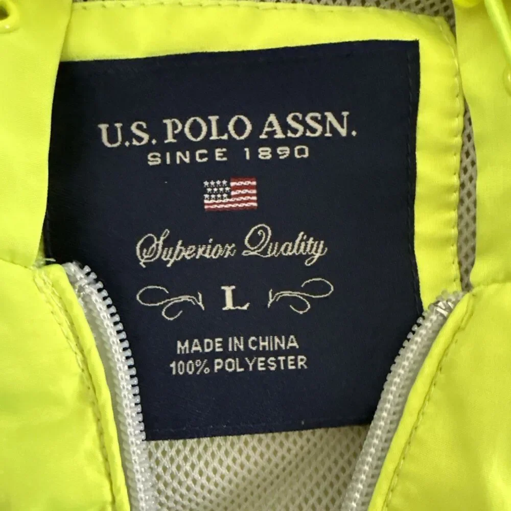 US Polo Assn Neon Yellow Zip Up Windbreaker Jacket‎ Sz Large